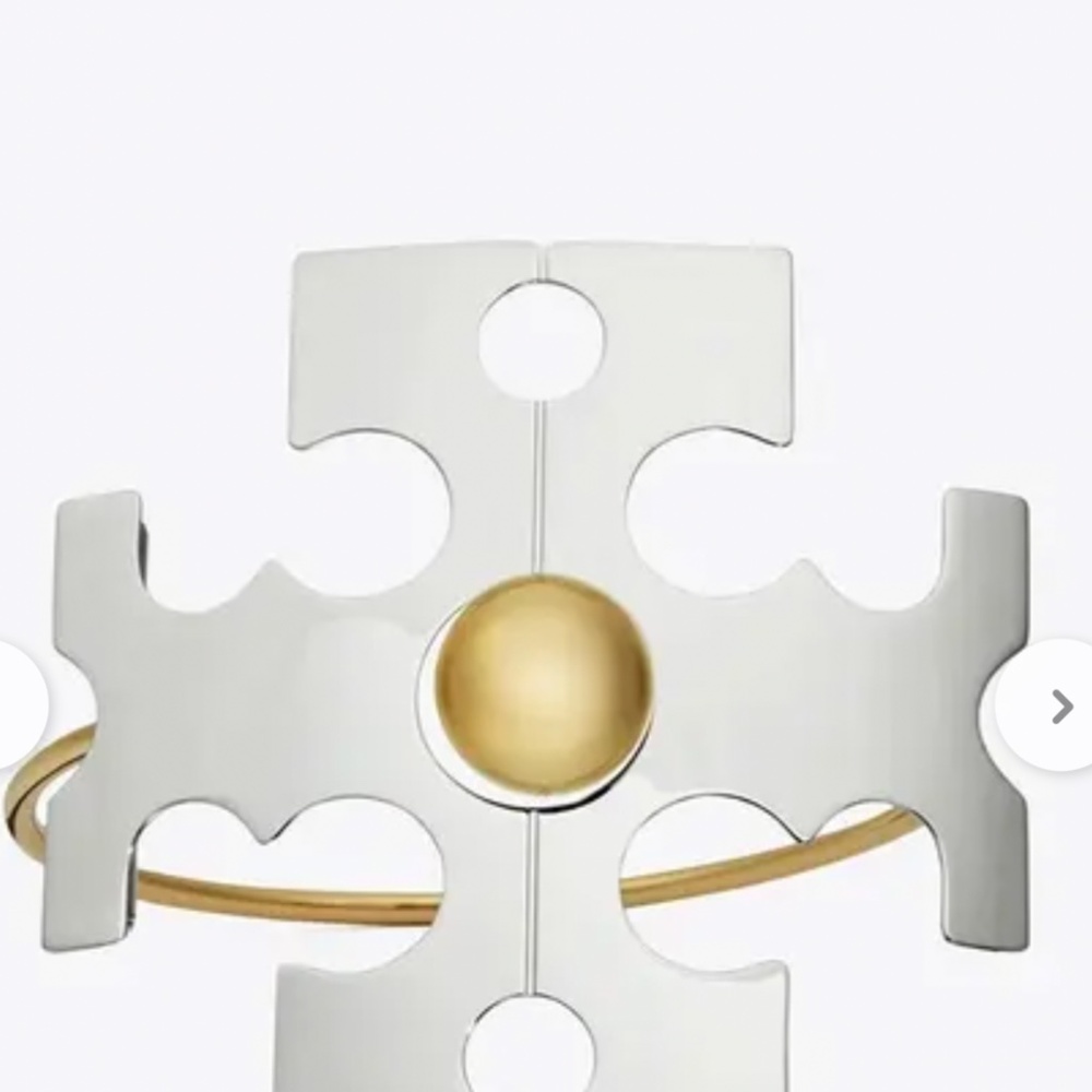 Tory Burch Two Tone Silver Brass Logo Cuff Bracelet